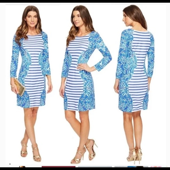 Lilly Pulitzer Nila Blue & White 3/4 Sleeve Dress - Size XXS - Picture 7 of 7